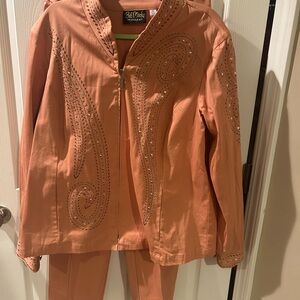 Bob Mackie pant  Set in Orange/Coral/Rust with Rhinestone Accents
